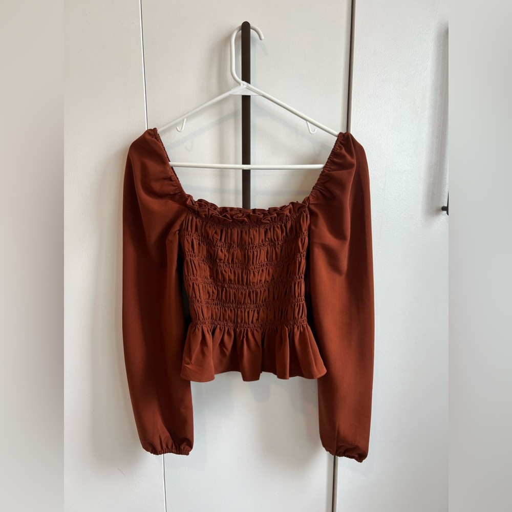Copper Ruffle Long Sleeve Top